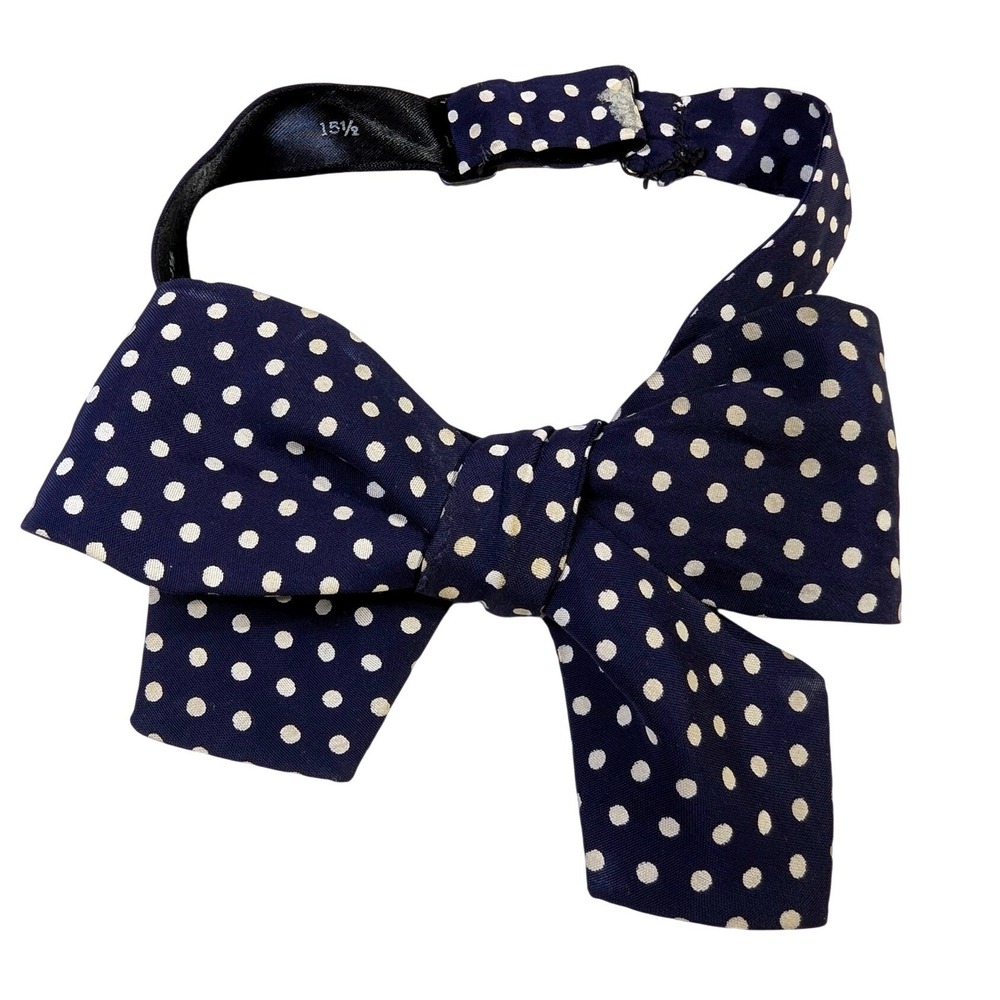 Vintage Navy Blue Polka Dot Bow Tie – Adjustable READ